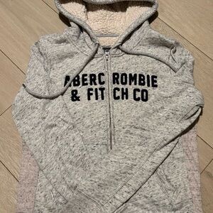 Abercrombie & Fitch Cream and Gray Sherpa Hoodie